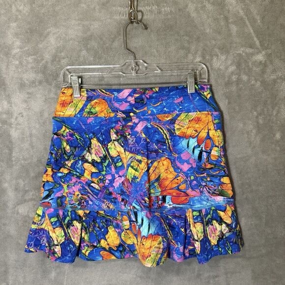 Dona Jo Size M Jojo Skirt 2 Skort Fly Blue Paint Splatter Shorts Pockets Tennis - Picture 4 of 13